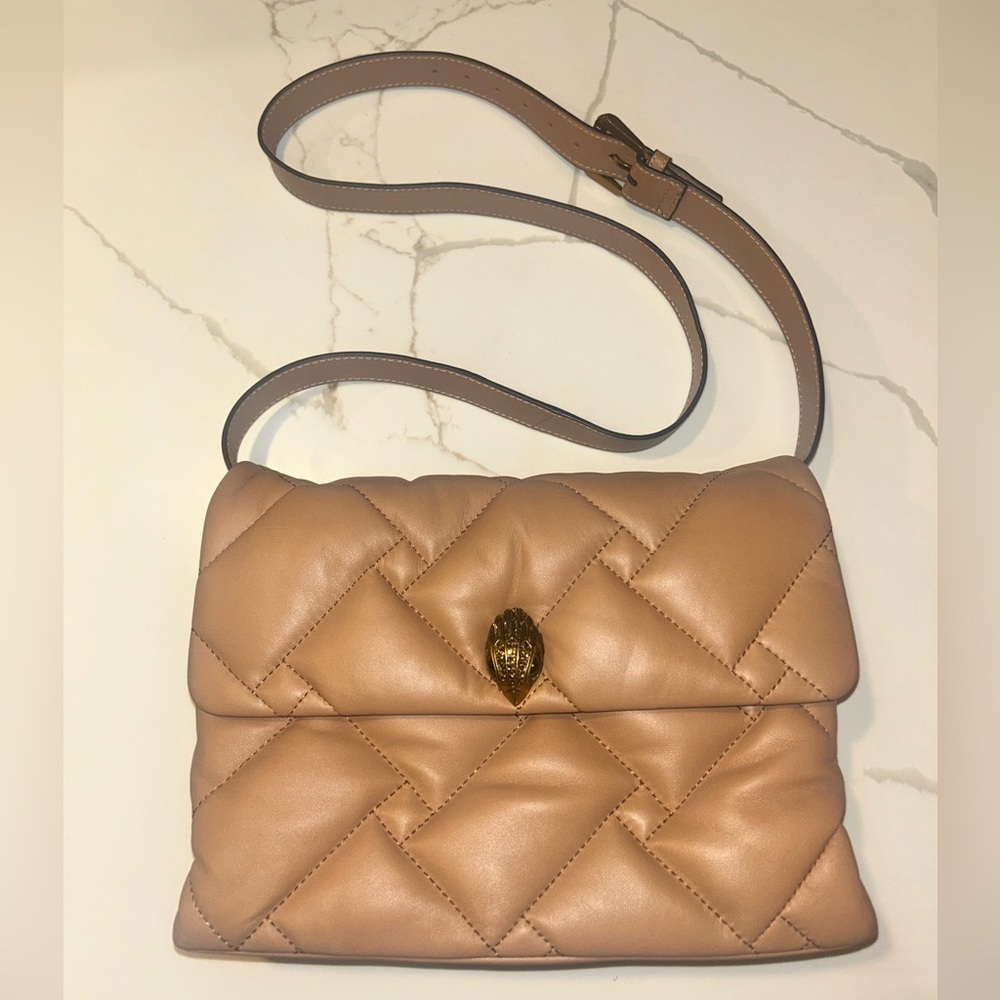 Kurt Geiger quilted lamb skin leather pillow bag in beautiful tan